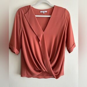 Naked Zebra Orange Pink Wrap Blouse with Notched Collar